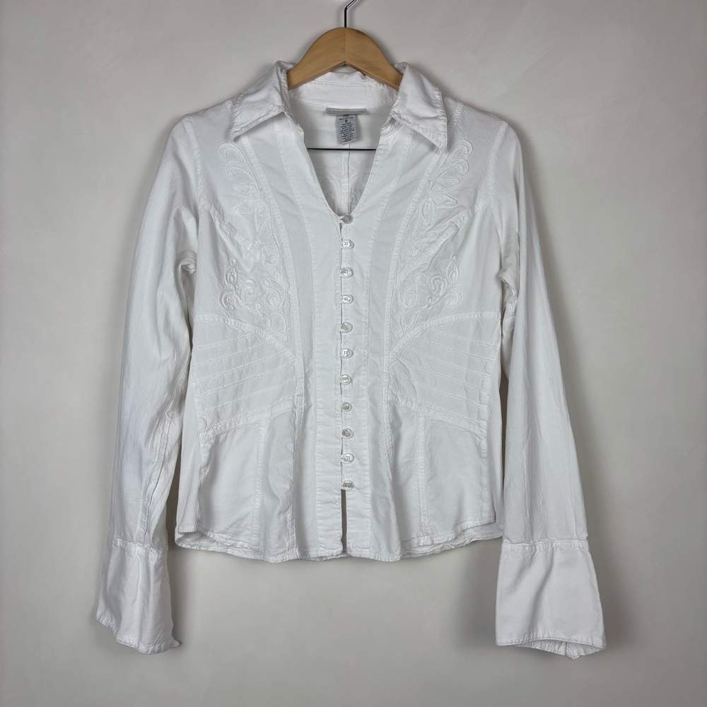 Soft Surroundings Women's White Embroidered Button Down S Victorian Piratecore